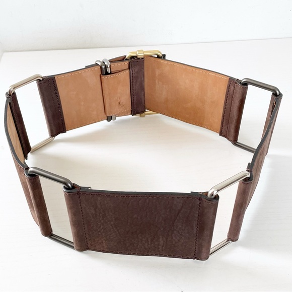 Fendi tri tone metal brown suede leather oversized wide waist belt - Picture 5 of 8